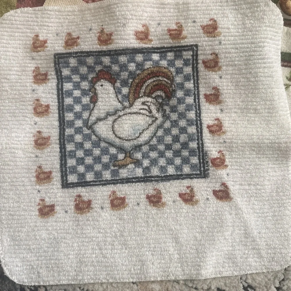 6 Piece Vintage Cotton Linen Kitchen Towels Dish Rag Chickens Used As Is